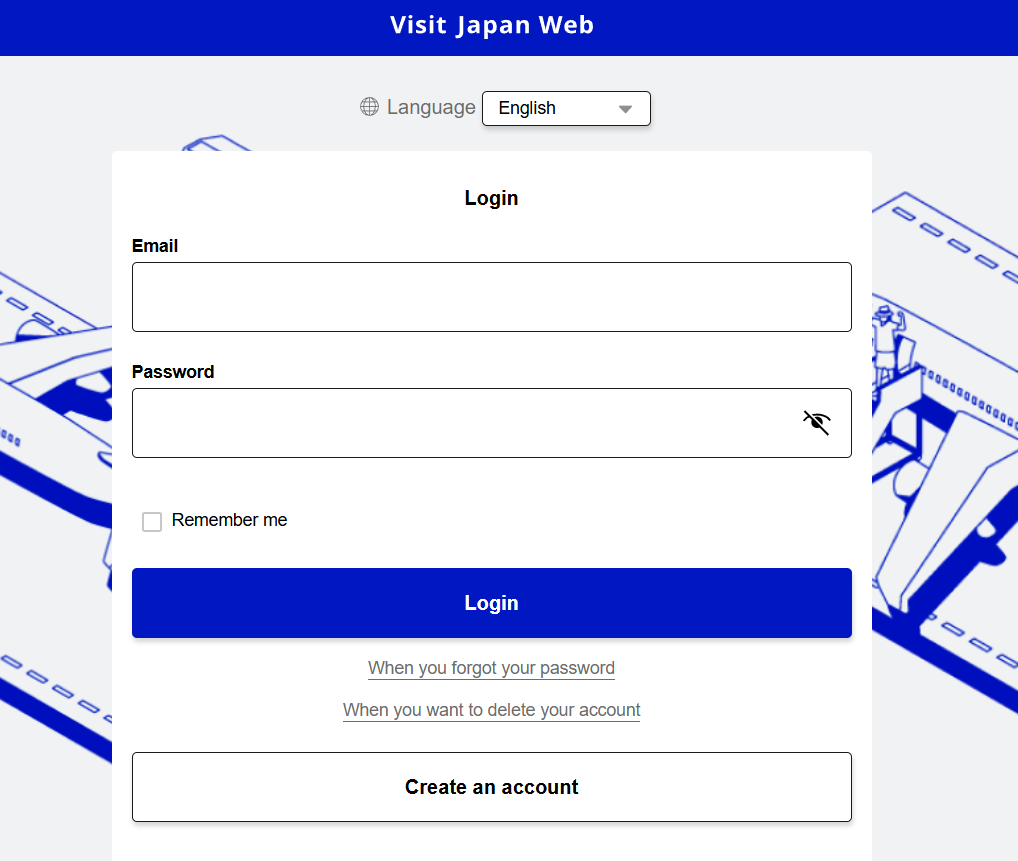 Guía Visit Japan Web 2026: Cómo rellenar el formulario paso a paso (y sin estrés) Pantalla de registro oficial de la página Visit Japan Web